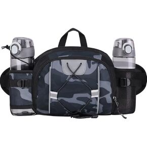 حقيبة FIORETTO للتنزه سيرًا على الأقدام مع حامل زجاجة مياه وحقيبة خصر وحقيبة رياضية للسفر وحزام الجري وحزام أسفل الظهر لركوب الدراجات والتسلق وصيد الأسماك ومشي الكلاب (أسود) in Kuwait