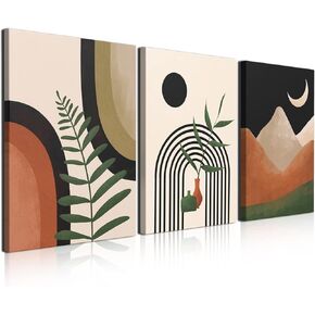 Boho Wall Art canvas Set of 3, Mid Century Modern Wall Decor, Minimalist Black Beige Neutral Abstract Geometric Wall Decor Canvas Prints Ready To Hang for Living Room Wall Decor 12x16in Framed