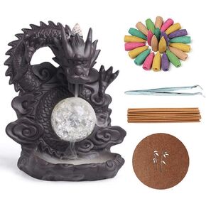 مبخرة التنين ذات التدفق الخلفي، حامل مخروط البخور السيراميكي، زخرفة الروائح العلاجية، ديكور المنزل مع 20 مخاريط البخور in Kuwait