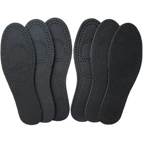 Bellcon Black Leather Insoles for Men Boots Insoles Nonslip Shoe Pads Thin Leather Shoe Liners Comfort Cushion Pads with Activated Carbon Insoles for Odor Eater (3 Pairs/Mens US 10-10.5)