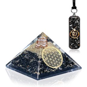 قلادة أورغو هرمية من التورمالين الأسود - طاقة أورغو إيجابية للهدوء التأمل - قلادة أورجونيت التورمالينية شفاء هرم الكريستال - هرم أورجونيت مع قلادة تورمالين للنساء in Kuwait