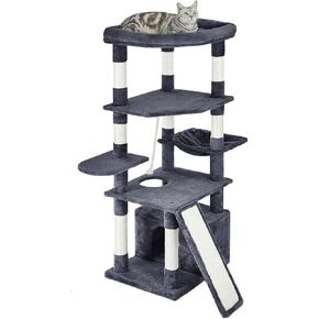 Pesofer 56 Inches Cat Tree Multi Level Cat Tower with Sisal-Covered Scratching Posts, Kitty Playhouse and Large Top Perch Light Grey in Kuwait