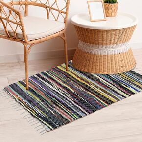Handcrafted Area Rug Chindi Rug 3x5 ft - Hand-Woven Cotton Area Rag Rug - Reversible Floor Rug for Bedroom Living Room Kitchen Dorm Entryway Hallway - Chindi Area Rug Beige Multi