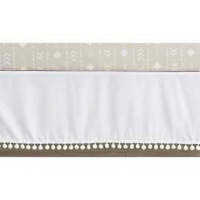 Sweet Jojo Designs White Boy or Girl Baby Nursery Crib Bed Skirt Dust Ruffle - Gender Neutral Solid Color Bohemian Southwest Tribal Pom Pom for Llama Collection