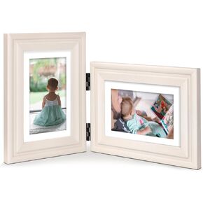 JD Concept Vertical Horizontal Combo, Double 5x7 Grey Wood Foldable Picture Frame with mat for 4x6, Opening 4.5x6.5, Desktop or Wall Mounted, Portrait and Landscape View in Kuwait