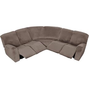 ele ELEOPTION 5 Seater Sectional Recliner Cover, 7-Pieces Recliner Sofa Covers, Corner Reclining Sofa L-Shaped Sectional Couch Slipcovers Furniture Protector Thick Soft Washable(Leather Color) in Saudi Arabia