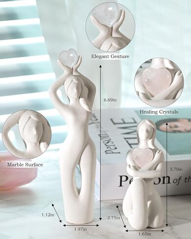 DN DECONATION ديكورات سطح الطاولة لعيد الحب، تماثيل نسائية رخامية مع حجر كريستال على شكل قلب، قطعتان من تماثيل عيد الحب، هدايا حب للصديقة والأم والأخت والأصدقاء in Kuwait