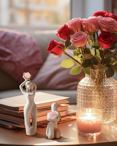 DN DECONATION ديكورات سطح الطاولة لعيد الحب، تماثيل نسائية رخامية مع حجر كريستال على شكل قلب، قطعتان من تماثيل عيد الحب، هدايا حب للصديقة والأم والأخت والأصدقاء in Kuwait