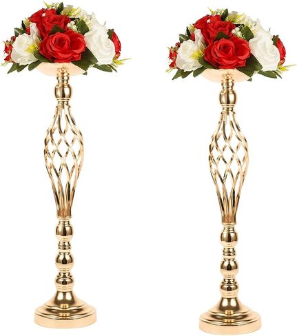 LANLONG 2pcs Metal Gold Candle Holders Road Lead Table Centerpiece Stand Pillar Candlestick for Wedding Candelabra Flowers Vases in Saudi Arabia