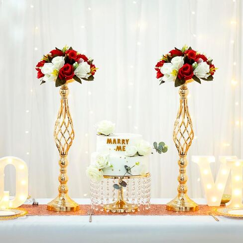 LANLONG 2pcs Metal Gold Candle Holders Road Lead Table Centerpiece Stand Pillar Candlestick for Wedding Candelabra Flowers Vases in Saudi Arabia