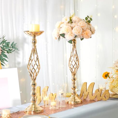 LANLONG 2pcs Metal Gold Candle Holders Road Lead Table Centerpiece Stand Pillar Candlestick for Wedding Candelabra Flowers Vases in Saudi Arabia