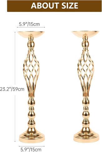 LANLONG 2pcs Metal Gold Candle Holders Road Lead Table Centerpiece Stand Pillar Candlestick for Wedding Candelabra Flowers Vases in Saudi Arabia