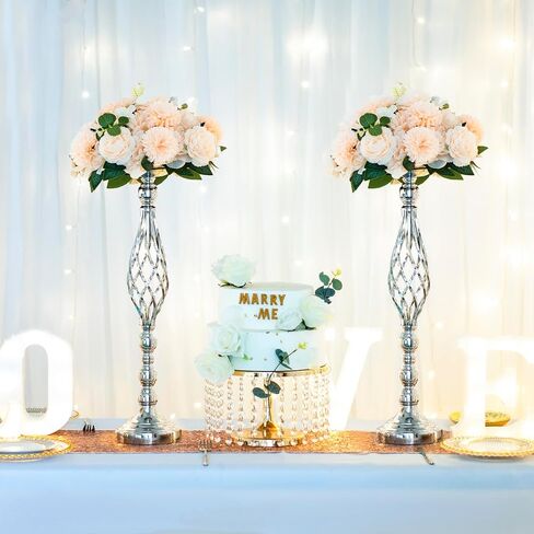 LANLONG 2pcs Metal Gold Candle Holders Road Lead Table Centerpiece Stand Pillar Candlestick for Wedding Candelabra Flowers Vases in Saudi Arabia