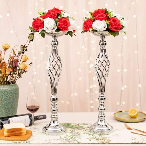 LANLONG 2pcs Metal Gold Candle Holders Road Lead Table Centerpiece Stand Pillar Candlestick for Wedding Candelabra Flowers Vases in Saudi Arabia