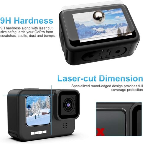 [6 قطع] شاشة حماية متوافقة مع جو برو هيرو 10/ جو برو هيرو 9 اسود، طبقة شاشة امامية + شاشة حماية من الزجاج المقوى فائقة الشفافية + واقي عدسة من الزجاج المقوى + ملحقات التركيب in Kuwait