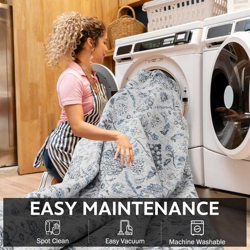 سجادة منطقة قابلة للغسل مقاس 8 × 10 لغرفة المعيشة وغرفة النوم - سجادة بوهو عتيقة كبيرة ناعمة ومزخرفة بالزهور لغرفة الطعام وغرفة اللعب والمنزل والمكتب وديكور الغرفة الداخلية، رمادي in Kuwait