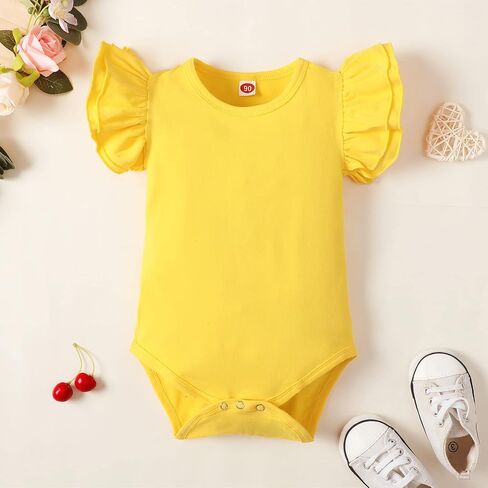 Magic Park 0-24M Infant Girl Romper Baby Girls Solid Color Bodysuit Toddler Ruffle Jumpsuit Shirts Casual Tops Baptism Shirt in Saudi Arabia