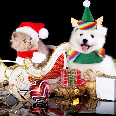 6 Pieces Cat Christmas Clothes Christmas Cat Costume Dog Xmas Clothes Set Dog Cat Santa Hat with Scarf Christmas Costume Green Elf Outfit for Puppy Kitten Small Cats Dogs Pets in Saudi Arabia