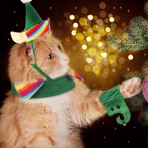 6 Pieces Cat Christmas Clothes Christmas Cat Costume Dog Xmas Clothes Set Dog Cat Santa Hat with Scarf Christmas Costume Green Elf Outfit for Puppy Kitten Small Cats Dogs Pets in Saudi Arabia