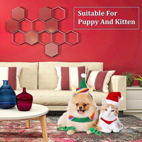 6 Pieces Cat Christmas Clothes Christmas Cat Costume Dog Xmas Clothes Set Dog Cat Santa Hat with Scarf Christmas Costume Green Elf Outfit for Puppy Kitten Small Cats Dogs Pets in Saudi Arabia
