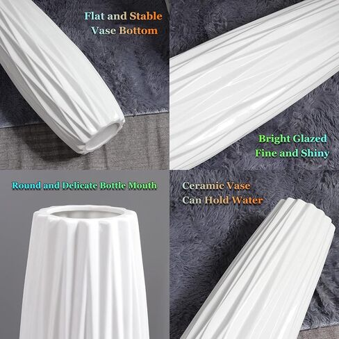 KSYGINXD White Floor Vase 24 Inches Tall, Decorative Large Ceramic Vase for Living Room, Tall Flower Holder for Home Décor Dried Flower Arrangement Housewarming Office in Kuwait