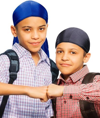 2 Pieces Silky Satin Baby Durags Kids Satin Durag Caps Headwraps with Long Tail and Wide Straps for 360 Waves in Saudi Arabia