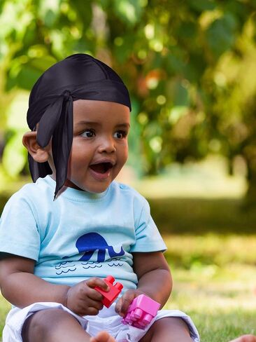 2 Pieces Silky Satin Baby Durags Kids Satin Durag Caps Headwraps with Long Tail and Wide Straps for 360 Waves in Saudi Arabia