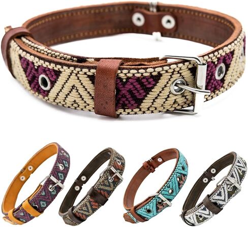 Western Dog Collar - Leather Embroidered Design for Small Medium Large Dogs Puppy Pets - Aztec Southwest for Boy and Girl Female & Male Dogs - Collar para Perros Beaded (Medium, Baja White) in Saudi Arabia