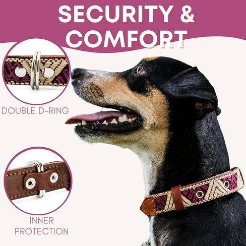 Western Dog Collar - Leather Embroidered Design for Small Medium Large Dogs Puppy Pets - Aztec Southwest for Boy and Girl Female & Male Dogs - Collar para Perros Beaded (Medium, Baja White) in Saudi Arabia