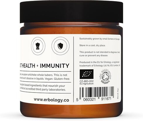 Erbology 100% مسحوق سنشوك عضوي 5.3 أونصة - 50% ألياف إنولين بريبيوتيك - يدعم صحة الأمعاء والهضم - يغذي البكتيريا الجيدة - نباتي وخالي من الغلوتين - غير معدل وراثيًا - بدون إضافات أو مواد حافظة in Kuwait