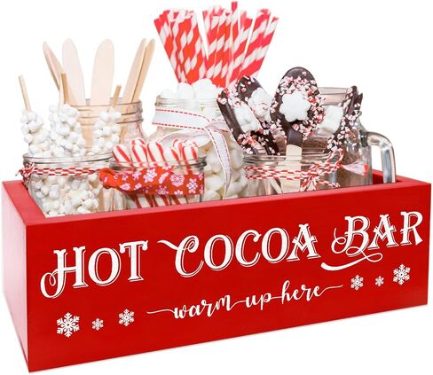 Christmas Hot Cocoa Wood Tray Holder Box Station for Home Kitchen Holiday Decor in Saudi Arabia
