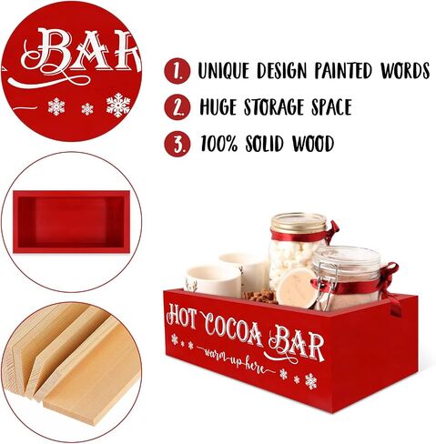 Christmas Hot Cocoa Wood Tray Holder Box Station for Home Kitchen Holiday Decor in Saudi Arabia