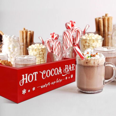 Christmas Hot Cocoa Wood Tray Holder Box Station for Home Kitchen Holiday Decor in Saudi Arabia