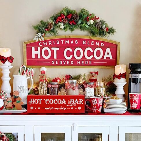 Christmas Hot Cocoa Wood Tray Holder Box Station for Home Kitchen Holiday Decor in Saudi Arabia