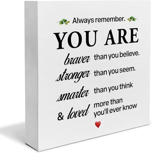 Inspirational Office Sign Positive Quote Wooden Box Sign Always Remember You Are Braver Desk Decorative Wooden Sign Home Office Decor for Desk Table Shelf 5 x 5 Inches in Saudi Arabia