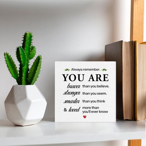 Inspirational Office Sign Positive Quote Wooden Box Sign Always Remember You Are Braver Desk Decorative Wooden Sign Home Office Decor for Desk Table Shelf 5 x 5 Inches in Saudi Arabia