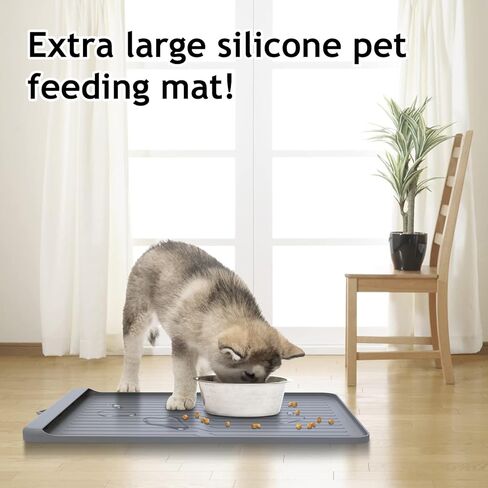 سجادة طعام الكلاب من AECHY للطعام والماء، سجادة طعام الكلاب من السيليكون مع جيب لصيد الانسكابات والبقايا، مقاسات متعددة، سجادة تغذية للكلاب بألوان متعددة، سجادة وعاء ماء للكلاب والقطط غير قابلة للانزلاق مع حواف عالية لطعام القطط in Kuwait