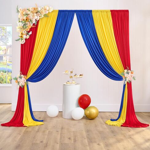 10ft x 15ft Thick Backdrop Curtain for Parties, Yellow Red Royal Blue Wrinkle Free Photography Backdrop Drapes, 6 Panels 2.5ft x 10ft Theme Party Backdrop Drapes for Baby Birthday Party Decorations in Saudi Arabia