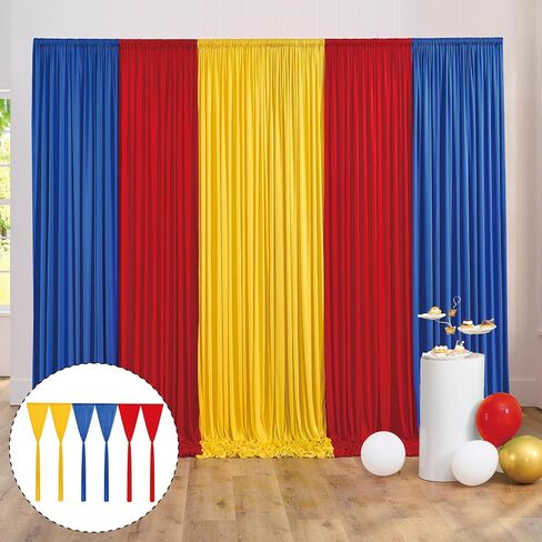 10ft x 15ft Thick Backdrop Curtain for Parties, Yellow Red Royal Blue Wrinkle Free Photography Backdrop Drapes, 6 Panels 2.5ft x 10ft Theme Party Backdrop Drapes for Baby Birthday Party Decorations in Saudi Arabia