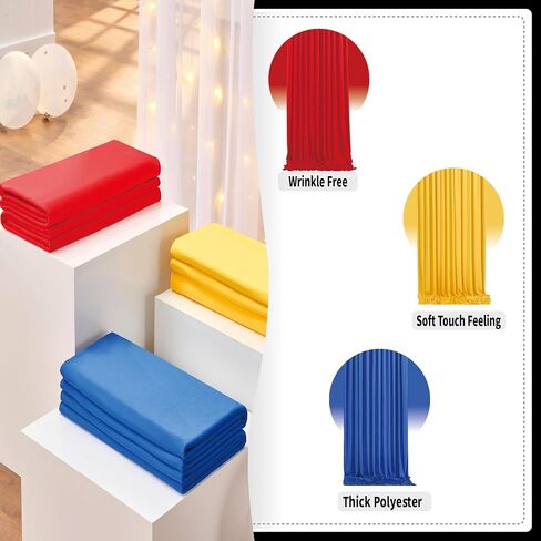 10ft x 15ft Thick Backdrop Curtain for Parties, Yellow Red Royal Blue Wrinkle Free Photography Backdrop Drapes, 6 Panels 2.5ft x 10ft Theme Party Backdrop Drapes for Baby Birthday Party Decorations in Saudi Arabia