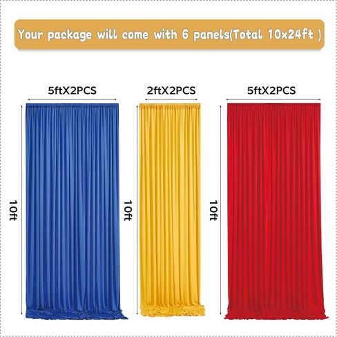 10ft x 15ft Thick Backdrop Curtain for Parties, Yellow Red Royal Blue Wrinkle Free Photography Backdrop Drapes, 6 Panels 2.5ft x 10ft Theme Party Backdrop Drapes for Baby Birthday Party Decorations in Saudi Arabia