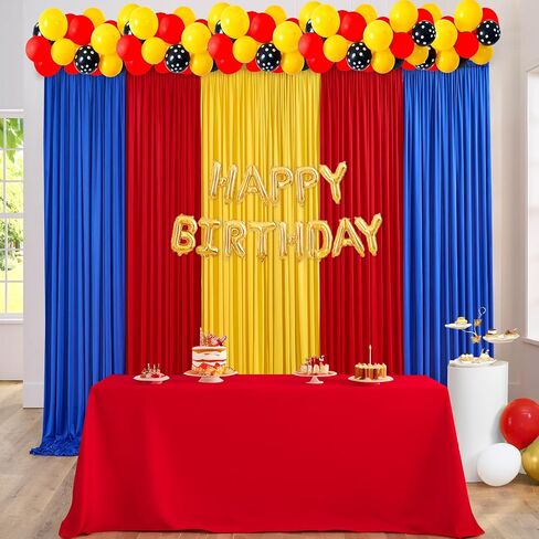 10ft x 15ft Thick Backdrop Curtain for Parties, Yellow Red Royal Blue Wrinkle Free Photography Backdrop Drapes, 6 Panels 2.5ft x 10ft Theme Party Backdrop Drapes for Baby Birthday Party Decorations in Saudi Arabia