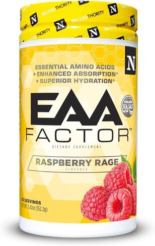 عامل Nutrithority EAA، مسحوق الأحماض الأمينية الأساسية BCAA، توت العليق 30 حصة - مشروب خالٍ من السكر والكافيين أثناء التمرين وبعده مع إلكتروليتات - تحسين تعافي العضلات وترطيبها in Saudi Arabia