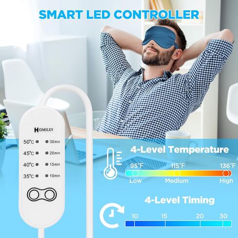 قناع العين الكهربائي المُسخن - قناع ضغط العين الدافئ للعيون الجافة - وسادة تسخين USB للعين (3 إعدادات للحرارة + مؤقت) قناع العين الجاف غير الميكروويف للنوم، وحكة الجيوب الأنفية والدائرة السوداء (أسود) in Kuwait