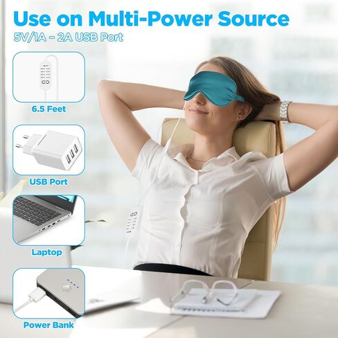 قناع العين الكهربائي المُسخن - قناع ضغط العين الدافئ للعيون الجافة - وسادة تسخين USB للعين (3 إعدادات للحرارة + مؤقت) قناع العين الجاف غير الميكروويف للنوم، وحكة الجيوب الأنفية والدائرة السوداء (أسود) in Kuwait