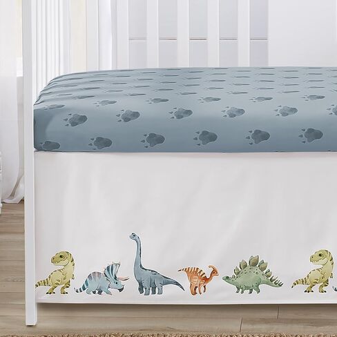 Sweet Jojo Designs Watercolor Dinosaur Dino Baby Boy Crib Bedding Set Infant Nursery Room Blanket Fitted Sheet Skirt Diaper Stacker 4p Green Blue White Modern Nature Jurassic Animal Tracks Footprint in Saudi Arabia