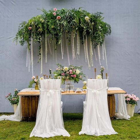 غطاء كرسي من التل قطعتين من VORCOOL من التول ربطات عنق طويلة شبكية مزغبة توتو أغطية لزينة الزفاف وحفلات الزفاف وحفلات استقبال المولود (أبيض) in Kuwait