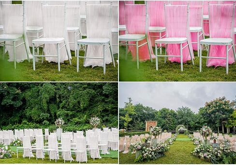 غطاء كرسي من التل قطعتين من VORCOOL من التول ربطات عنق طويلة شبكية مزغبة توتو أغطية لزينة الزفاف وحفلات الزفاف وحفلات استقبال المولود (أبيض) in Kuwait