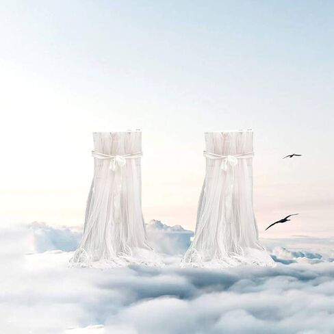 غطاء كرسي من التل قطعتين من VORCOOL من التول ربطات عنق طويلة شبكية مزغبة توتو أغطية لزينة الزفاف وحفلات الزفاف وحفلات استقبال المولود (أبيض) in Kuwait