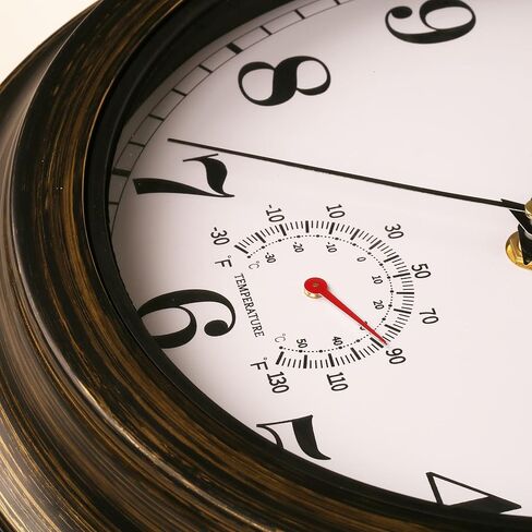 Evursua داخلي في الهواء الطلق على مدار الساعة ميزان الحرارة التحرير والسرد ساعات الحائط للماء لفناء حديقة غرفة نوم الحمام، مقاومة الطقس، غير موقوتة، تعمل بالبطارية (برونزية، 12 بوصة) in Kuwait